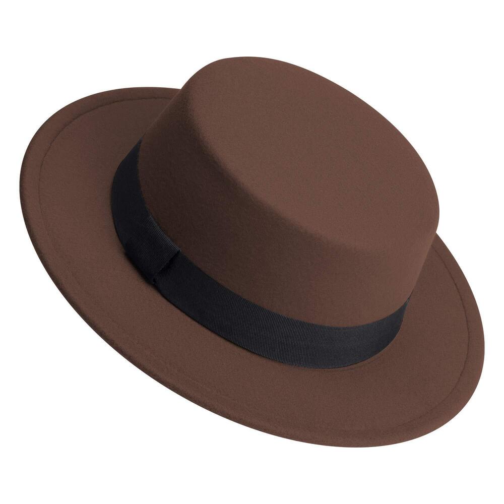 1818 Classic Fedora Hat Flat Top Hat Felt Pork Pie Hat Wide Brim Church